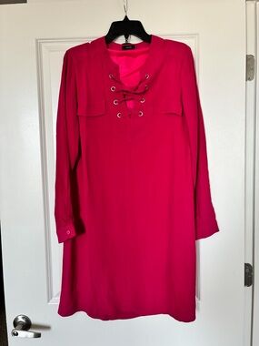 RIANI Hot Pink Silk-Blend Dress with Eyelet Detail